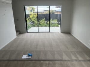 The deep cleaning process of a carpet showing noticeable improvements after treatment.