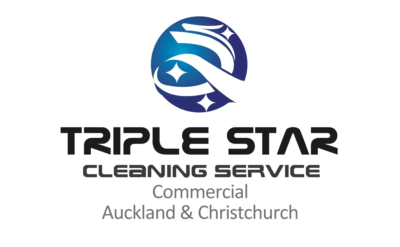 Triple Star Cleaning Service logo featuring a blue circular design with white stars and bold black text.