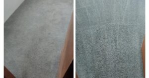 Close-up of carpet before and after professional cleaning service.