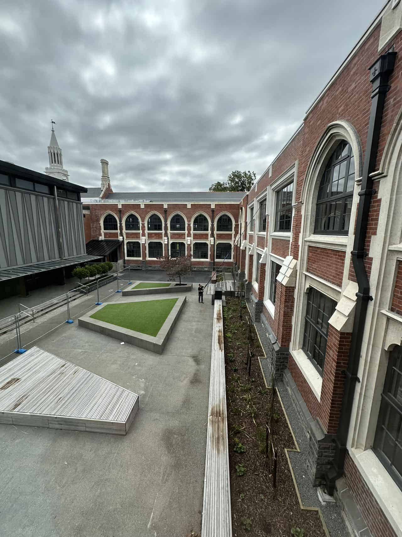 Triple Star Commercial Cleaning team performing high-rise window cleaning for a historic building in Christchurch and Auckland.